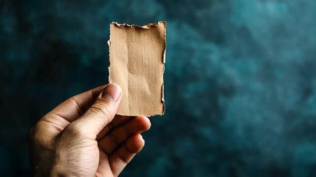 Hands holding torn cardboard note
