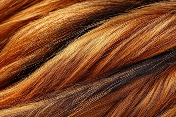 Naklejka premium A visually textured close-up of vibrant, layered fur with rich brown, golden, and auburn hues, creating a luxurious and warm abstract pattern that showcases depth and detail.
