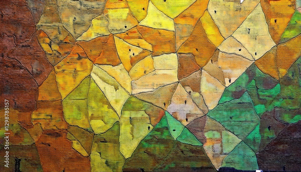 Poster abstract polygonal pattern with earthy tones and leaf texture, geometric design for digital background and artistic prints