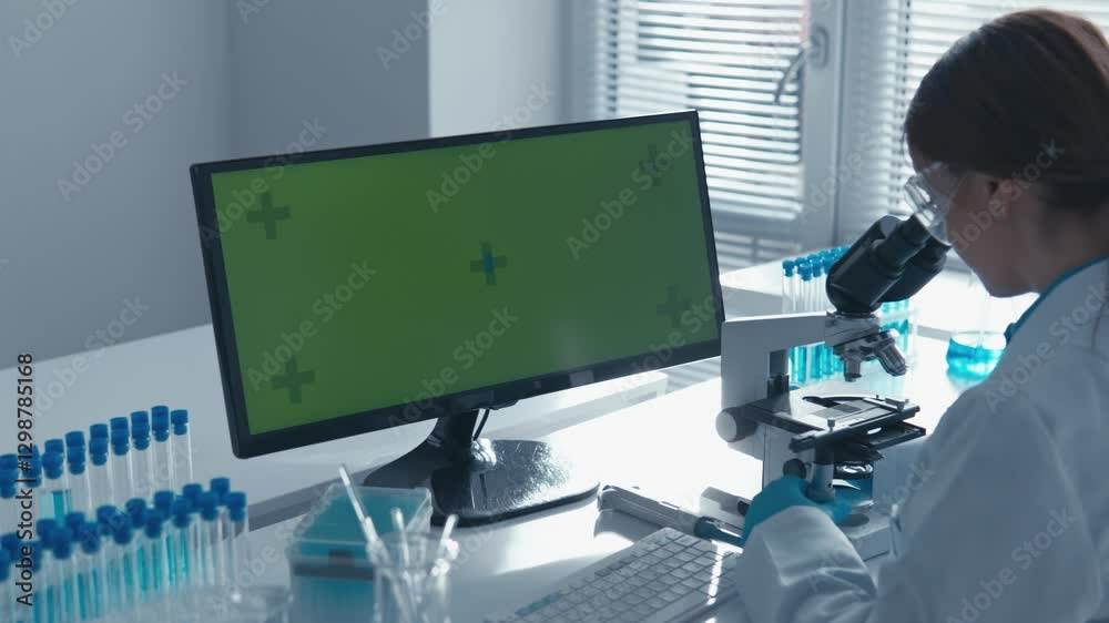 Leinwandbilder A dedicated scientist is analyzing samples under a highpowered microscope in a stateoftheart lab equipped with advanced technology for research and diagnostics in science and medicine