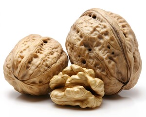 Fototapeta premium Closeup of Three Walnuts Isolated on White Background