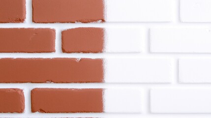 Obraz premium Half-painted brick wall showing contrast between red and white colors