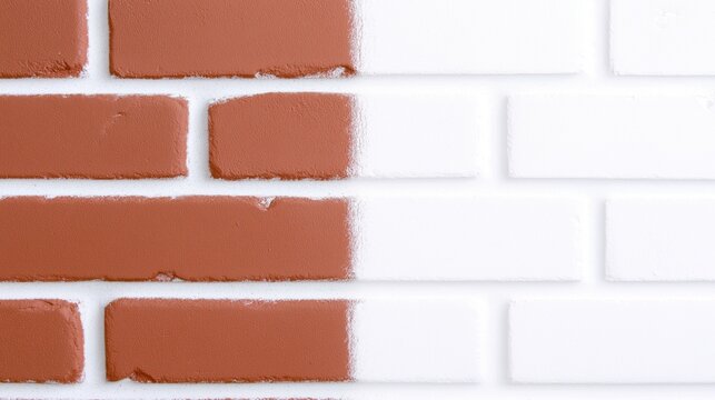 Half-painted brick wall showing contrast between red and white colors