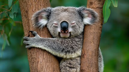 Obraz premium Cute Koala Hugging a Tree in a Lush Green Environment