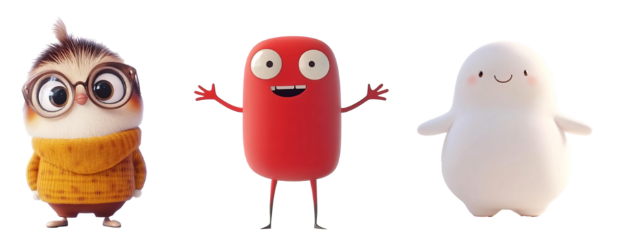 Colorful group of cartoon characters with unique features and personalities gathered together in a fun setting