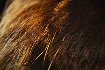 Fototapeta premium Intricate close-up of textured fur, showcasing rich brown tones and subtle highlights, creating a warm and inviting visual experience, emphasizing the natural beauty.