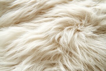 A close-up shot of a luxurious, soft, fluffy white fur, showcasing the delicate texture, depth and the elegant movement of the fur strands, creating a warm and inviting feeling.