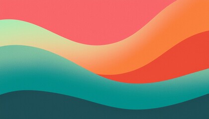 Fototapeta premium Retro grainy gradient background noise texture effect summer poster design orange teal green pink abstract wave pattern