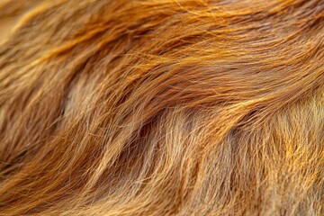 Detailed close-up shot of golden brown hair, showcasing its texture and natural variations in color and highlights, emphasizing its healthy and shiny appearance.