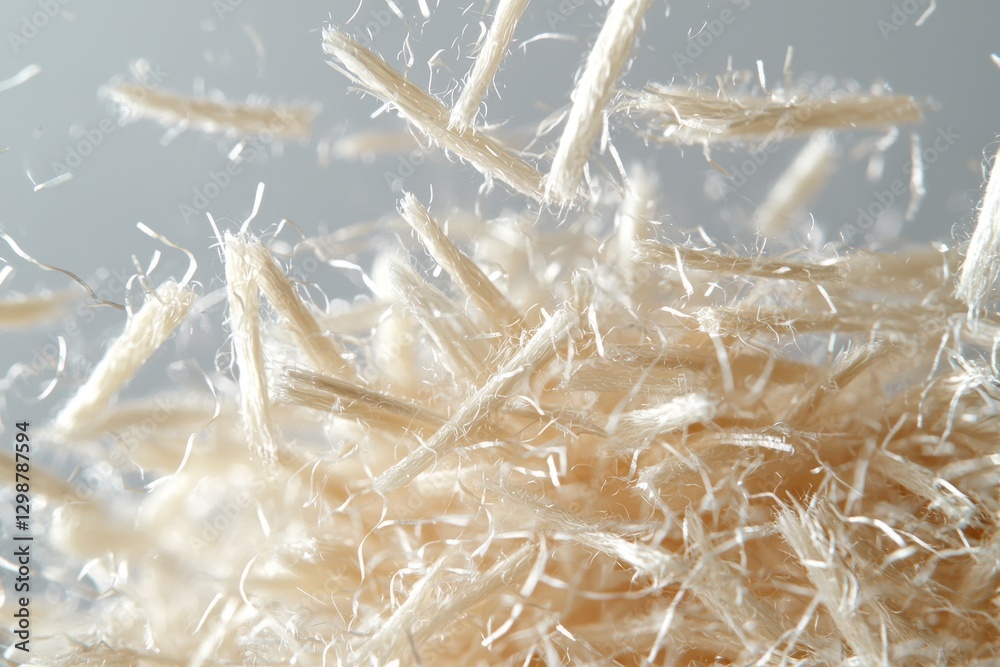 Poster an abstract macro image of textured fibers creating a complex pattern against a light gray backdrop,
