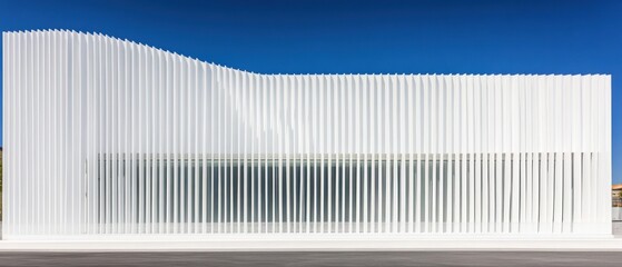 White Architectural Facade with Vertical Slats and a Window