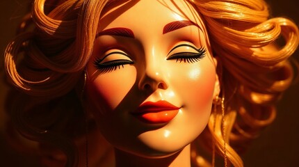 Close-Up of a Puppet Face with Detailed Features and Expressive Eyes