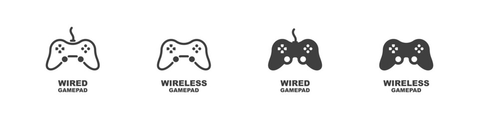 Wired and Wireless Gamepad Vector Icon Set