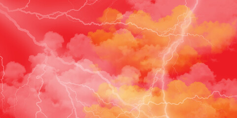 Abstract background of colorful brush strokes. Brushed vibrant wallpaper. Thunder, lightnings and rain on a stormy red smoky background