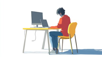 Person Working at Computer Desk