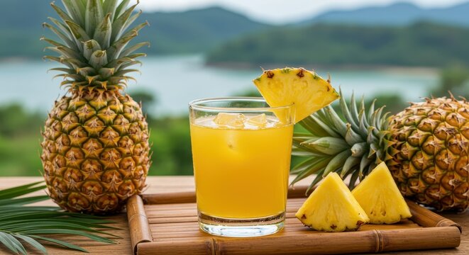 Refreshing Pineapple Juice by the Lake