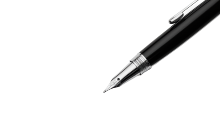 Luxury black fountain pen isolated on white background showcasing elegance and sophistication for branding, writing, or office supplies.