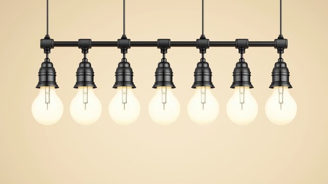 Row of vintage edison bulbs hanging on modern industrial light fixture