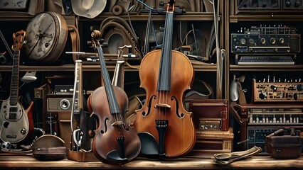 Naklejka premium Illustration of Musical Instruments in Artistic Style for Buy Musical Instruments Day