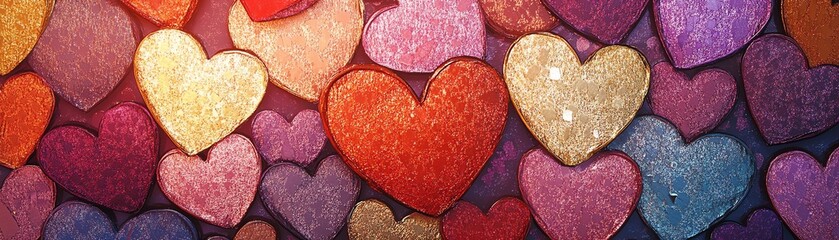Obraz premium Happy and vibrant vertical arrangement of multicolored hearts in shades of pink