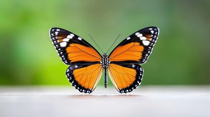 Naklejka premium Orange Butterfly on Green Background