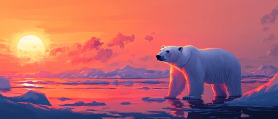 Arctic wildlife polar bear illustration for educational purposes with nature background - Stock Photo