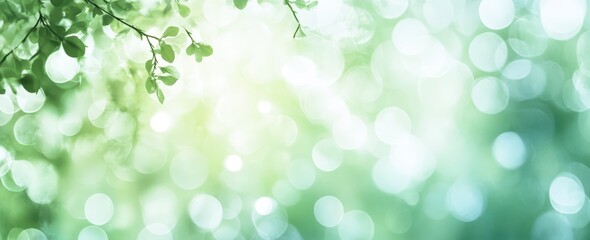 Obraz premium Soft Green Bokeh Background with Delicate Leaves Creating a Calming Natural Atmosphere for Relaxation and Meditation