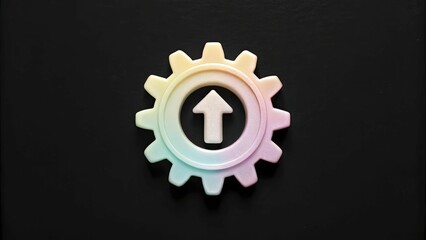 Obraz premium White gear with upward arrow on dark background symbolizes progress and innovation.