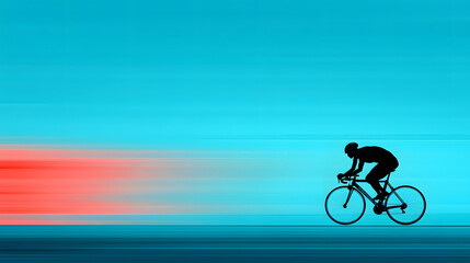Obraz premium Dynamic cyclist racing against a vibrant blue and red backdrop