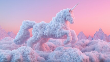 Surreal cloud unicorn formation against a vibrant sunset sky