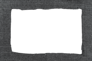 Hole in checkered fabric. Fabric frame on white background. Textile with empty space for inscription or logo