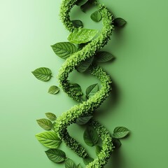 Green DNA double helix structure made of leaves