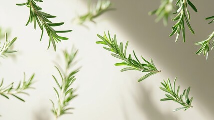 Fototapeta premium Flying Fresh Rosemary Sprigs Mid-Air