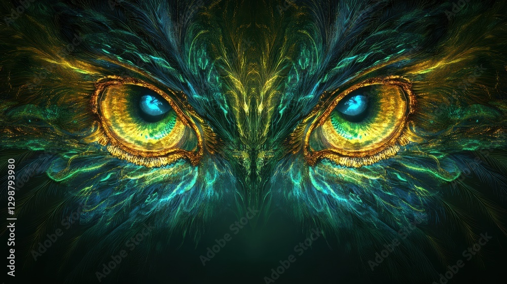 Aufkleber Eyes of a mystical creature glowing with vibrant colors in an artistic, abstract representation of natures beauty. Generative AI