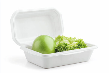 Fresh green apple and lettuce in a biodegradable clamshell container for healthy eating