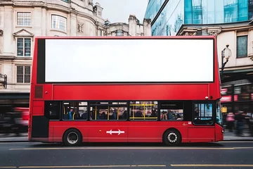 Fototapete Rund Blank billboard on a red double-decker bus in a city. © rokeya