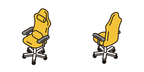 前面と背面から見たゲーミングチェアのシンプルなアイソメトリックイラスト