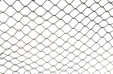 The texture of the metal mesh on a white background. Torn steel, metal mesh with holes