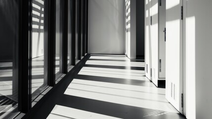 Sunlight Streaming Through Glass Doors in Modern Hallway