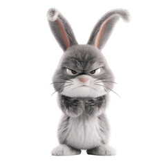 Grumpy cartoon rabbit standing with arms crossed in a defiant expression of displeasure