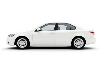 White sedan car side view isolated on white.