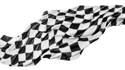 Checkered flag waving in the wind isolated on white background, symbolizing victory in racing, motorsport, and competitive events.