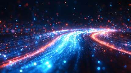 High-speed 5G fiber optic network visualized in glowing blue light, digital technology background, sleek vector design