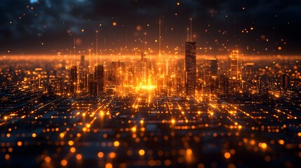 Fototapeta premium IoT devices communicating through 5G network, fast data exchange, futuristic digital concept