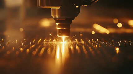 Laser cutting process in industrial setting factory technology photography high-precision environment close-up view engineering concept