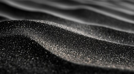 Mesmerizing Texture of Black Sand Enhanced with Sparkling White and Silver Glitter Creating a Unique and Captivating Natural Coastal Aesthetic