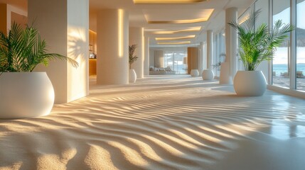 Elegant Large White Vase on Minimalist Floor Creating a Tranquil Atmosphere with Soft Natural Light and Clean Lines Enhancing Modern Interior Aesthetics