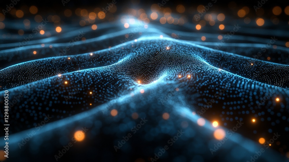 Wall mural dynamic blue digital wave with glowing particles and bokeh effect in a futuristic pattern