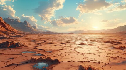 Breathtaking Desert Landscape with Lush Small Lake Surrounded by Golden Sands and Vibrant Sky Evoking Serenity and Natural Beauty in Arid Environment
