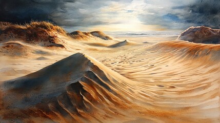 Beautiful Coastal Beach Scene with Soft Sand Dunes Gentle Waves and Clear Blue Sky Evoking a Peaceful and Relaxing Atmosphere for Nature Lovers